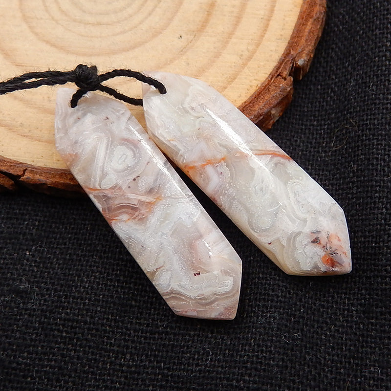 Natural Crazy Lace Agate Earrings Stone Pair, stone for earrings making, 38x11x5mm, 7.1g