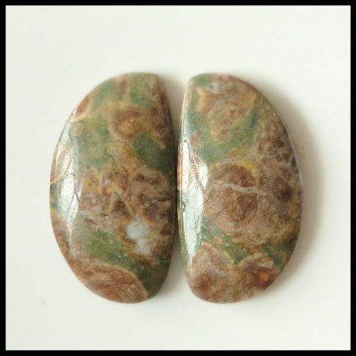 Natural Mushroom Jasper Gemstone Cabochon Pair 24x13x5mm,5.1g - MyGemGarden