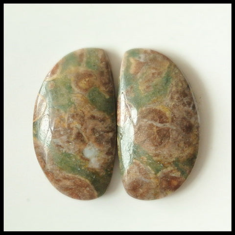 Natural Mushroom Jasper Gemstone Cabochon Pair 24x13x5mm,5.1g - MyGemGarden