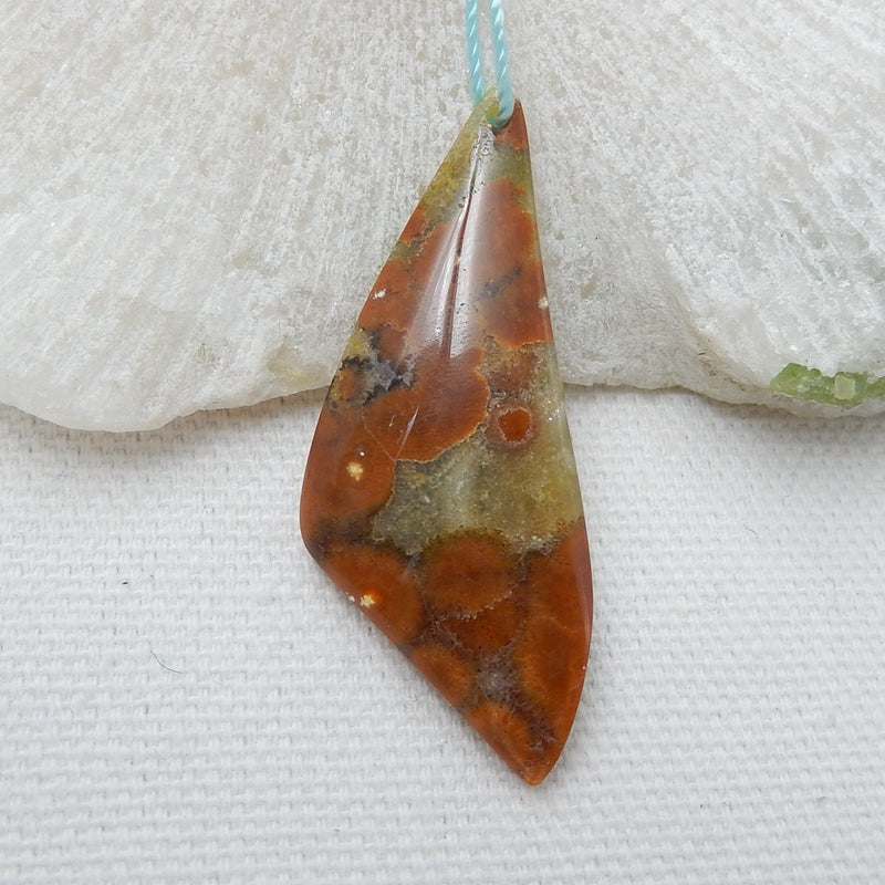 Natural Ocean Jasper Drilled Gemstone Pendant Bead, 43x17x5mm, 4.3g - MyGemGarden