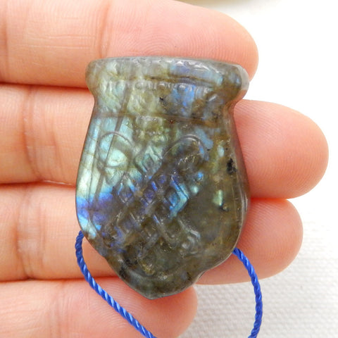 Handmade Labradorite Carving Gemstone Pendant Bead, 33x24x6mm, 8.4g - MyGemGarden
