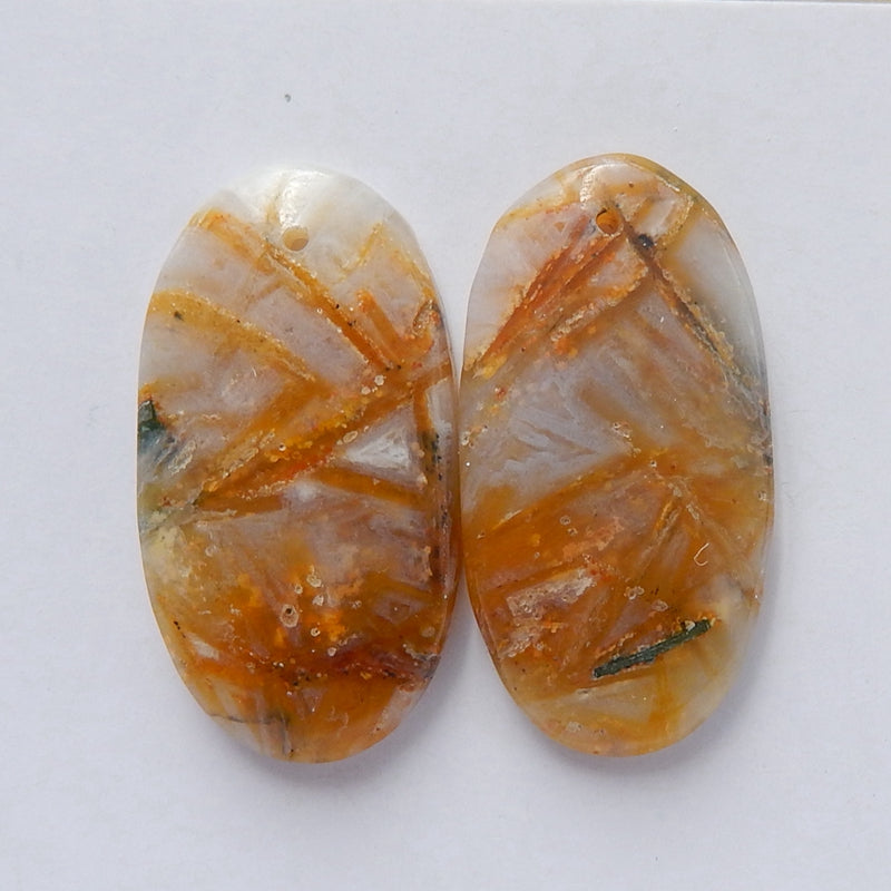 Natural Bamboo Agate Drilled Oval Gemstone Cabochon Pair, 24x13x4mm, 4.3g - MyGemGarden