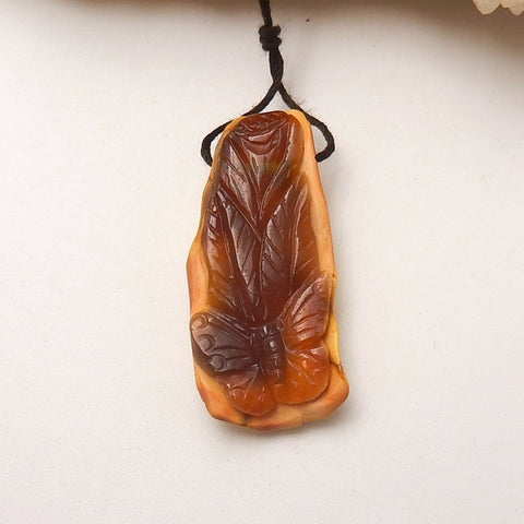 New Arrival Red Agate Carved butterfly Pendant Bead, 41x19x9mm, 8.2g - MyGemGarden