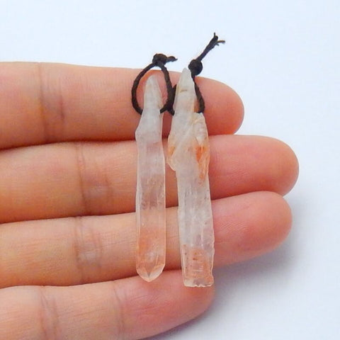 Natural nugget Drusy Red Quartz Crystal Drilled long Earrings Pair,44x8x5mm,41x5x4mm,3.3g - MyGemGarden