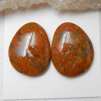 Natural Warring States Red Agate Gemstone Cabochon Pair, 22x17x5mm, 6.1g - MyGemGarden