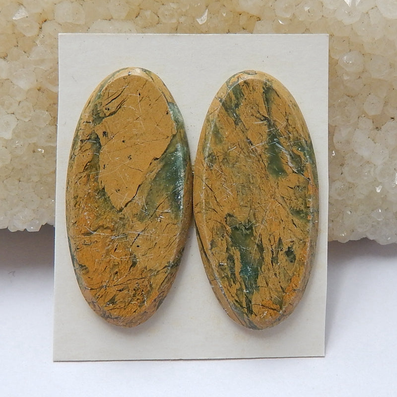 Natural Green opal Oval Gemstone Cabochon Pair, 31x15x3mm, 5.66g - MyGemGarden