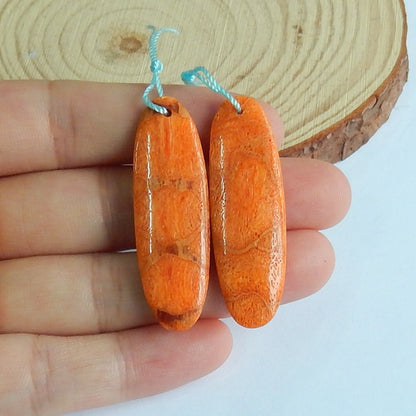 Natural orange Coral Earrings Pair,41x13x5mm,6.6g - MyGemGarden