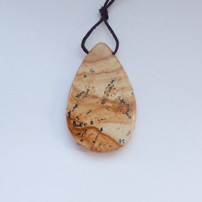 Picture Jasper Gemstone Teardrop Pendant Bead, 40x25x7mm, 9.5g - MyGemGarden