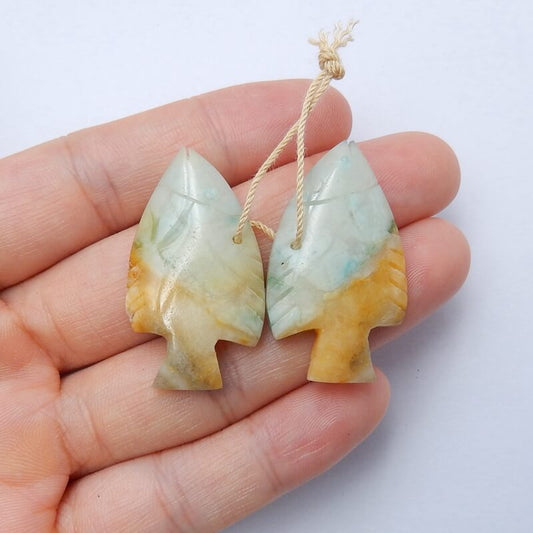 Hot sale Amazonite Carved fish Earrings Pair, stone for Earrings making, 35x19x5mm, 8.7g - MyGemGarden