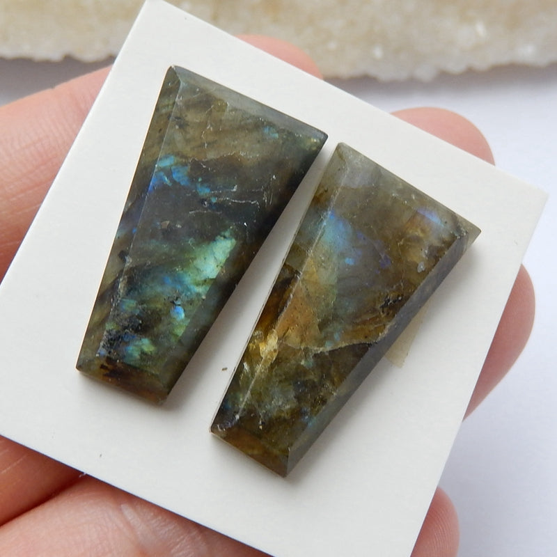 Natural Labradorite Gemstone Cabochon Pair, 26x14x5mm, 7.1g - MyGemGarden