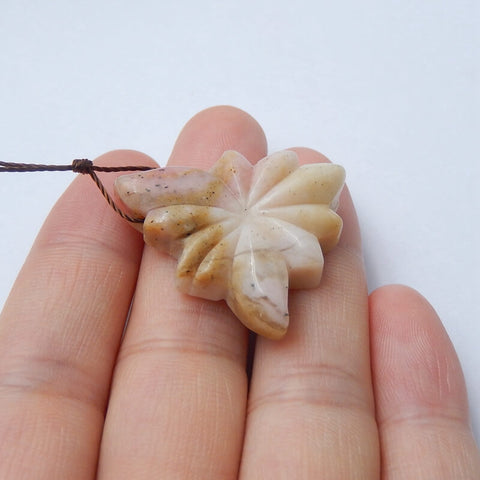 Handmade Pink Opal Carved Pendant Bead, 29x25x6mm, 5.9g - MyGemGarden