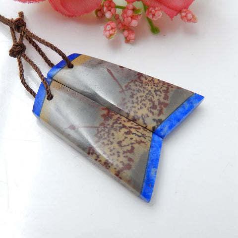 Natural Chohua Jasper, Lapis Lazuli Glued Gemstone Earrings Pair, 33x12x5mm, 6.7g - MyGemGarden
