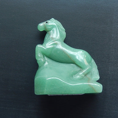 New, Carved Green Aventurine Gemstone Horse Ornament, 46x30x59mm, 78.8g - MyGemGarden
