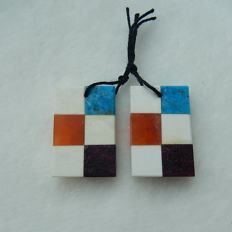 Natural Howlite, Obsidian, Agate and Blue Opal Glued Earrings Pair, 24x16x5mm, 9.9g - MyGemGarden