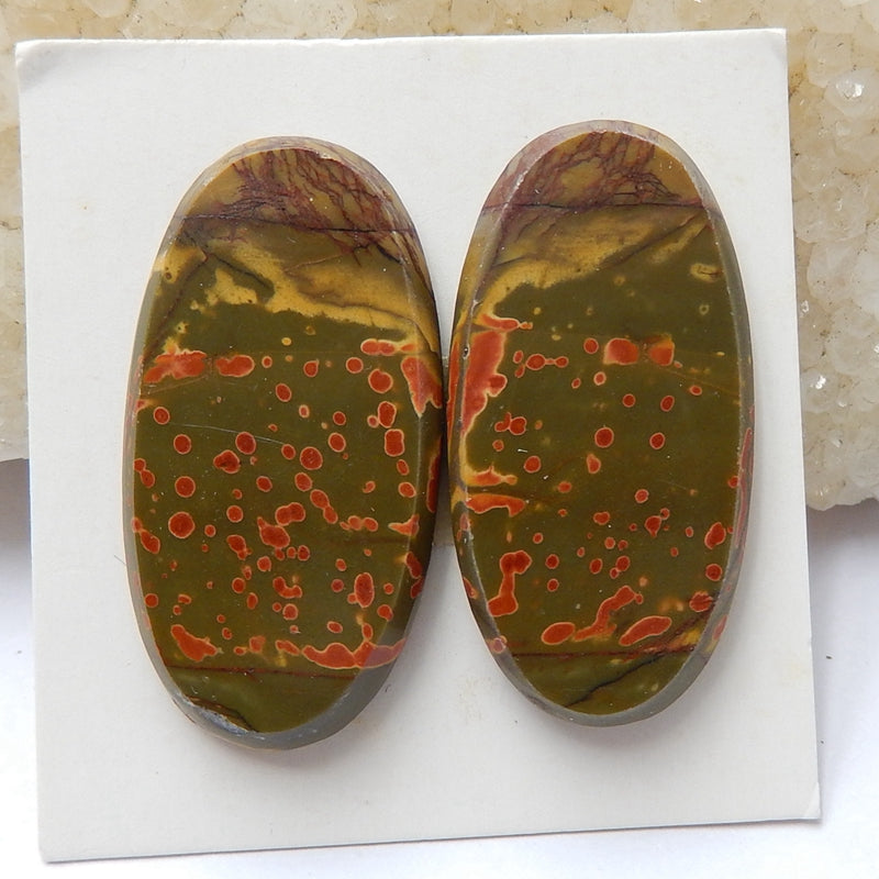 Natural Multi-Color Picasso jasper Oval Gemstone Cabochon Pair, 30x15x4mm, 7.45g - MyGemGarden