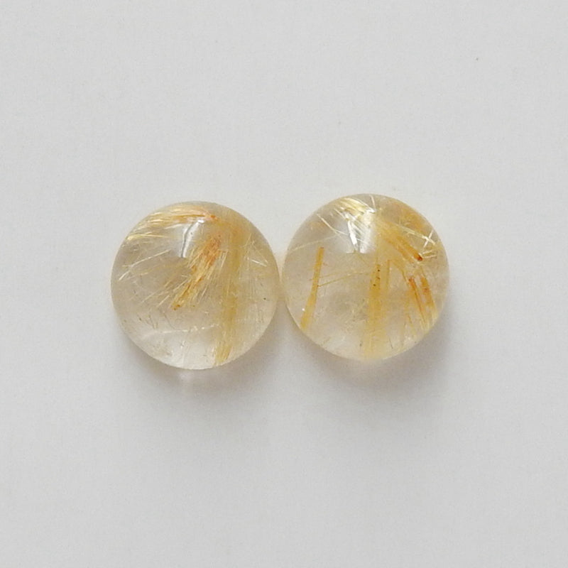 2 pcs Natural Gold Rutilated Quartz Round Gemstone Cabochons, 8x5mm, 1.4g - MyGemGarden