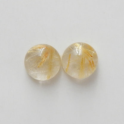 2 pcs Natural Gold Rutilated Quartz Round Gemstone Cabochons, 8x5mm, 1.4g - MyGemGarden