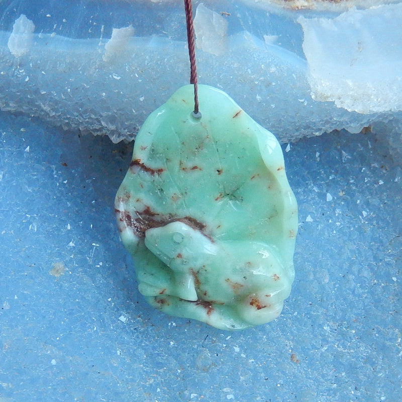 Top quality Chrysoprase Carved Frogs On Lotus Pendant, 40x29x12mm, 11.5g - MyGemGarden