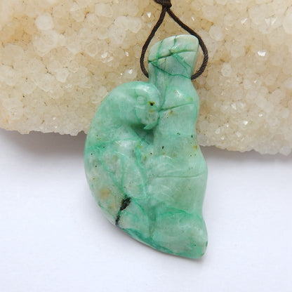 Handmade Chrysocolla Carved bird Pendant Bead, 40x25x7mm, 12.8g - MyGemGarden