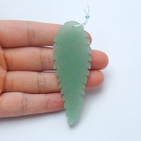 Natural Green Aventurine Drilled Leaf Pendant Bead, 66x24x4mm, 10.1g - MyGemGarden