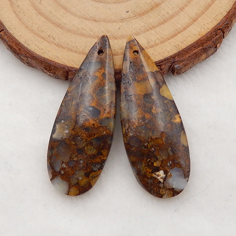 Natural Coffee Opal Drilled Teardrop Gemstone Earrings Pendant Bead, 36x13x5mm, 5.4g