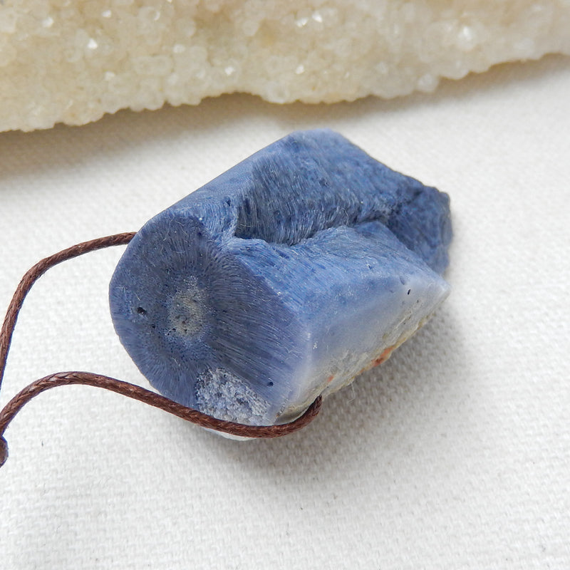 New, Blue Fossil Coral Gemstone Pendant, Nugget Pendant, 46x24x22mm, 30.2g - MyGemGarden