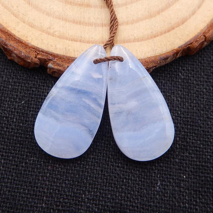 Blue Lace Agate Teardrop Earrings Stone Pair, stone for earrings making, 24x12x4mm, 4g