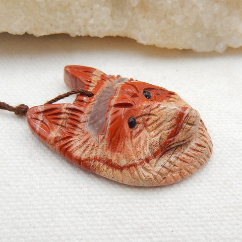 Carved Wolf head Red River Jasper Gemstone Pendant, 39x28x12mm, 14g - MyGemGarden
