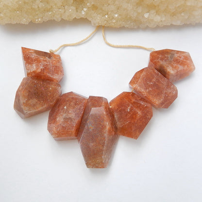 7 Pcs Natural Sunstone  Gemstone Pendant Bead Set, 30x16x11mm, 21x15x11mm, 38.3g - MyGemGarden