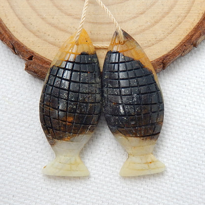 Hot sale Amazonite Carved fish Earrings Pair, stone for Earrings making, 36x15x4mm, 6.2g - MyGemGarden