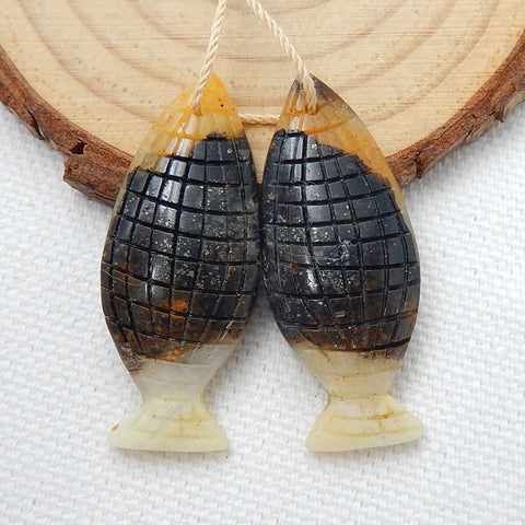 Hot sale Amazonite Carved fish Earrings Pair, stone for Earrings making, 36x15x4mm, 6.2g - MyGemGarden