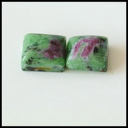 Natural Ruby And Zoisite Gemstone Cabochon Pair, 9x9x5mm,2.6g - MyGemGarden