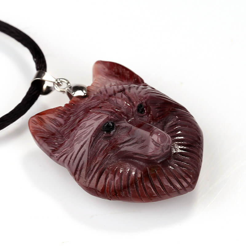 Carved Wolf head Mookaite Jasper Gemstone Pendant, 925 Sterling Silver Buckle.33x26x11mm, 9.7g - MyGemGarden