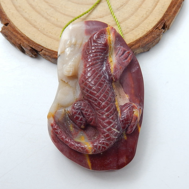 Handmade mookaite jasper Carved Lizard Pendant Bead, 44x26x12mm, 20.8g - MyGemGarden