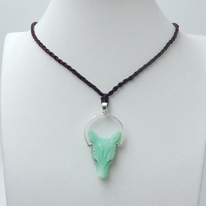 Handcraft Chrysoprase carved Wolf Head Pendants, 925 Sterling Silver Pinch Bail, 28x20x9mm, 6.2g - MyGemGarden