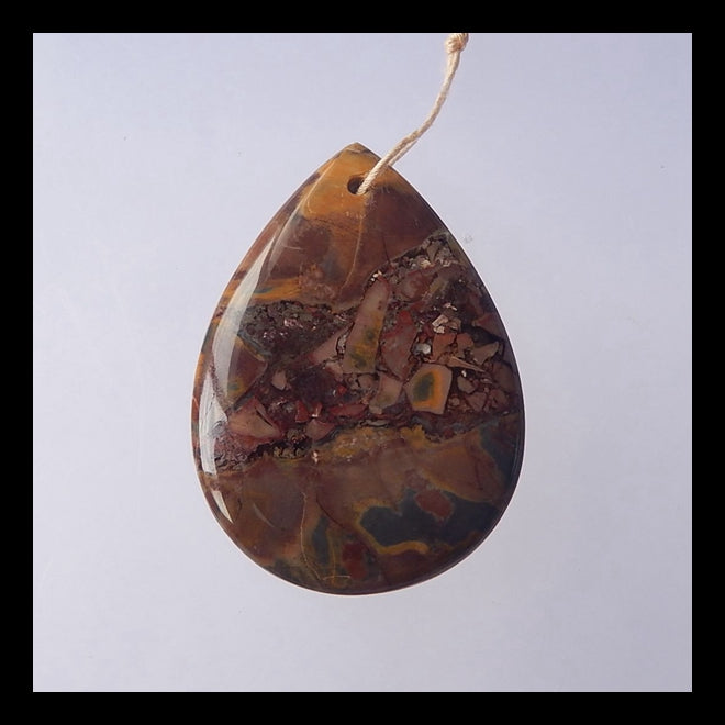 Jasper Gemstone Teardrop Pendant Bead, 46x33x7mm, 15.8g - MyGemGarden