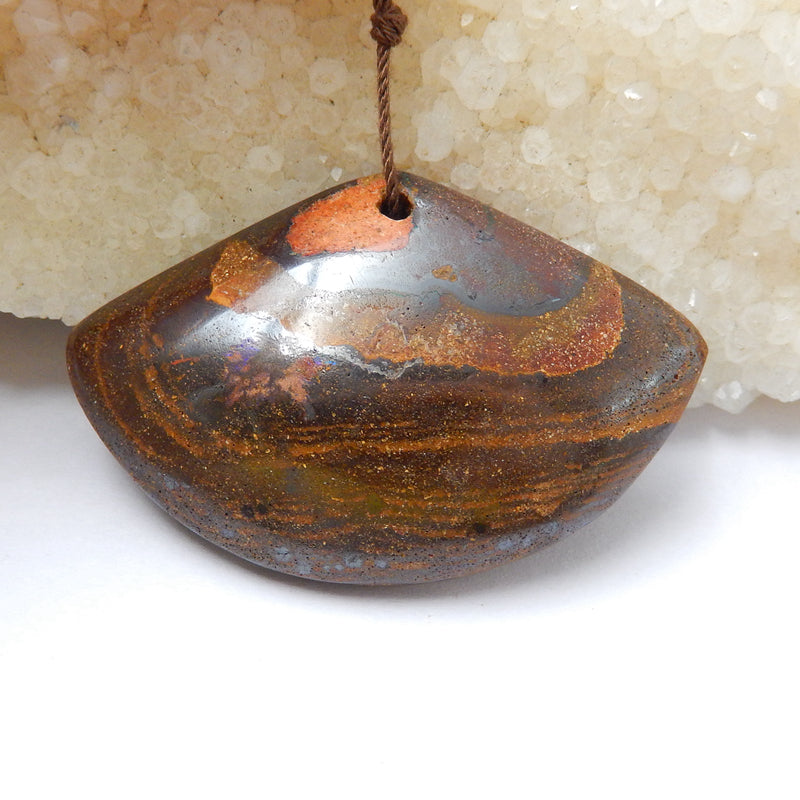 Nouveau, perle pendentif en pierre gemme percée d'opale Boulder naturelle, 37x33x7mm, 9.7g