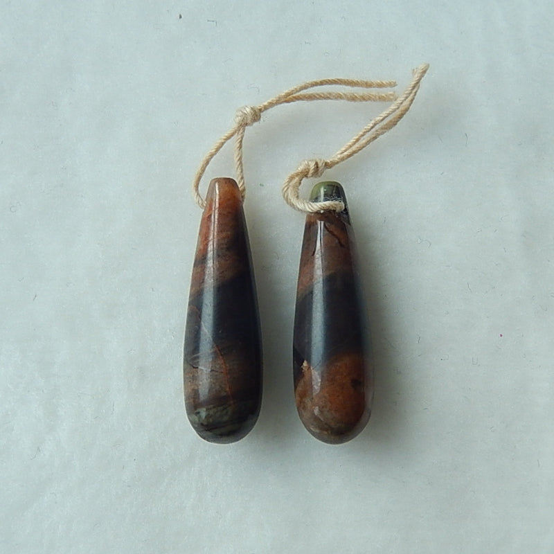 Natural Mushroom Jasper Drilled Earrings Pair 28x8mm,5.4g - MyGemGarden