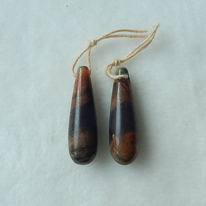 Natural Mushroom Jasper Drilled Earrings Pair 28x8mm,5.4g - MyGemGarden