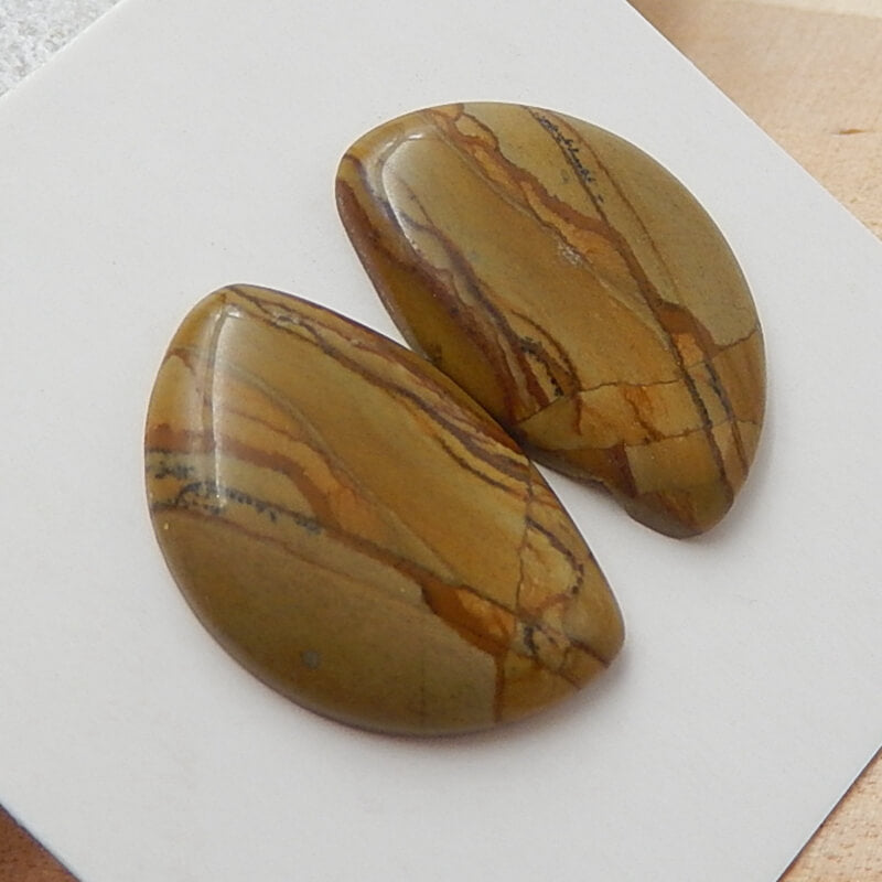 Natural Us Biggs Jasper Gemstone Cabochons pair, 20x13x3mm, 2.4g - MyGemGarden