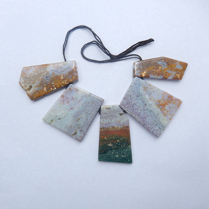5pcs Natural Ocean Jasper Pendant Beads, 43x36x7mm, 44x18x6mm, 85.6g - MyGemGarden