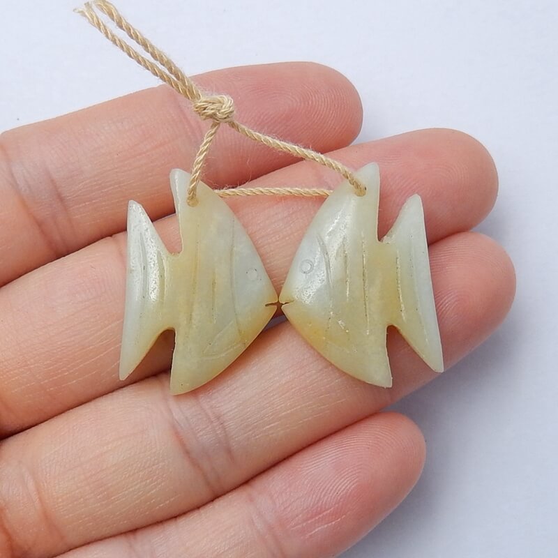 Hot sale Amazonite Carved fish Earrings Pair, stone for Earrings making, 25x17x4mm, 4.6g - MyGemGarden