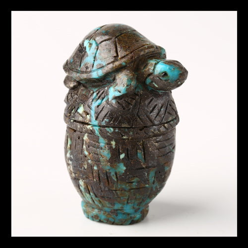 Turquoise Gemstone Tortoise Carved Ornament, 35x28x48mm, 50g - MyGemGarden