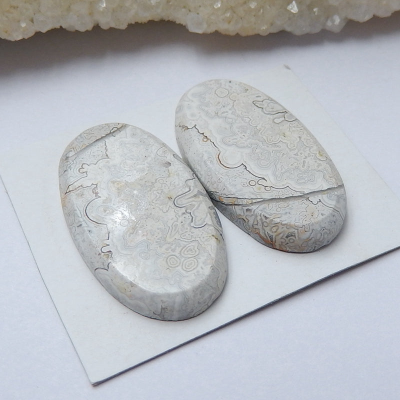 Natural Purple Lace Agate Oval Gemstone Cabochon Pair, 31x17x4mm, 6.9g - MyGemGarden