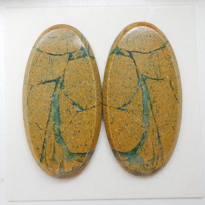 Natural Green Opal Oval Gemstone Cabochon Pair, 31x16x3mm, 7.9g - MyGemGarden