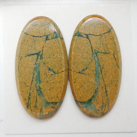 Natural Green Opal Oval Gemstone Cabochon Pair, 31x16x3mm, 7.9g - MyGemGarden