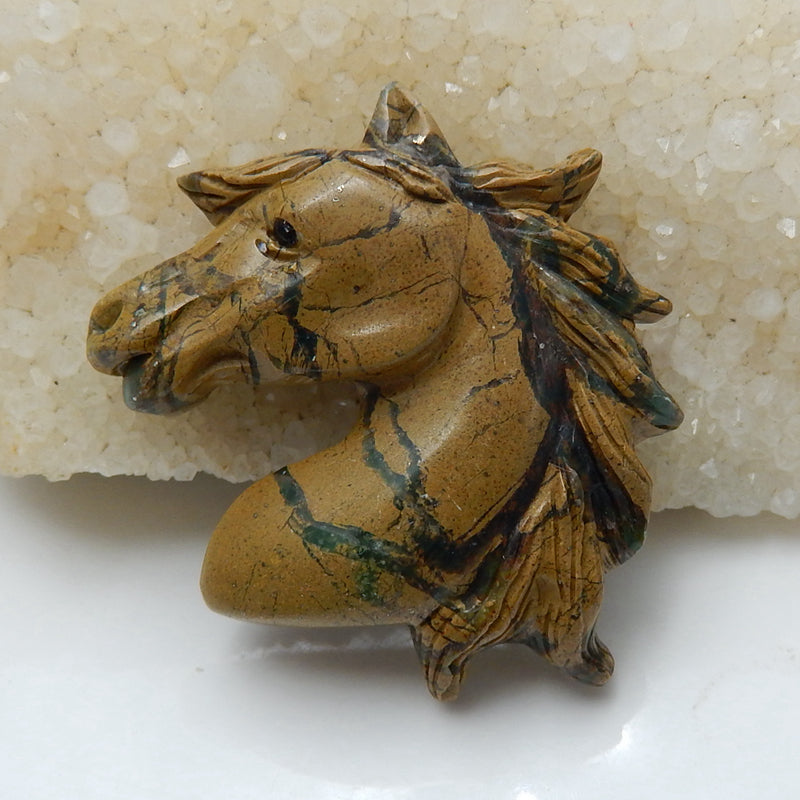 Handmade Green opal Carved horse head Pendant Bead, 49x46x10mm, 28.8g - MyGemGarden