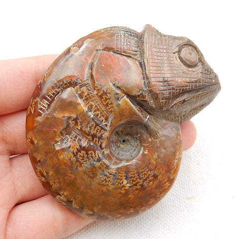 Natural Ammonite Fossil Carved chameleon