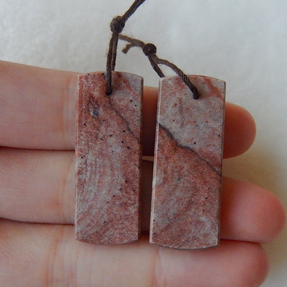Red Picture Jasper Drilled Earrings Pair34x13x3mm,7.7g - MyGemGarden