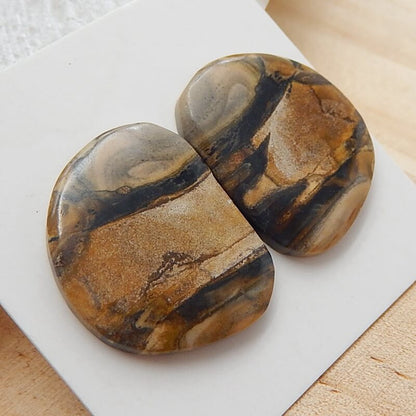 Natural Us Biggs Jasper Gemstone Cabochons pair, 21x19x3mm, 4.4g - MyGemGarden